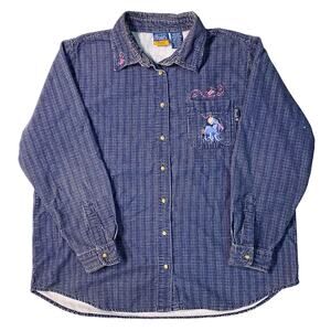 Winnie the Pooh Eeyore Embroidered Blue Corduroy Button-Up Long Sleeve Shirt